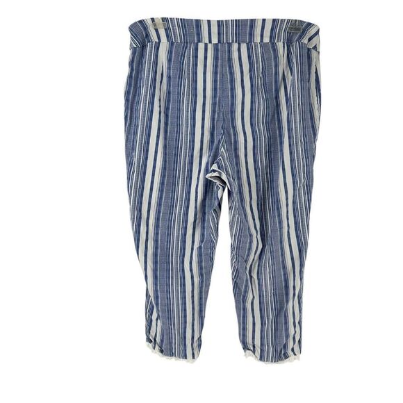 Cato Pants Blue Striped Fringe Pull On Cropped Stretchy Size 18W Boho Beach Pant - Picture 6 of 6